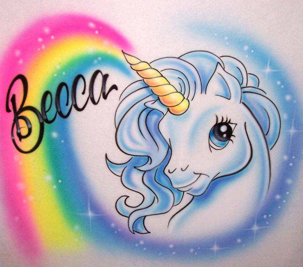 Cartoon Unicorn & Rainbow T-Shirt With Any Name Airbrushed