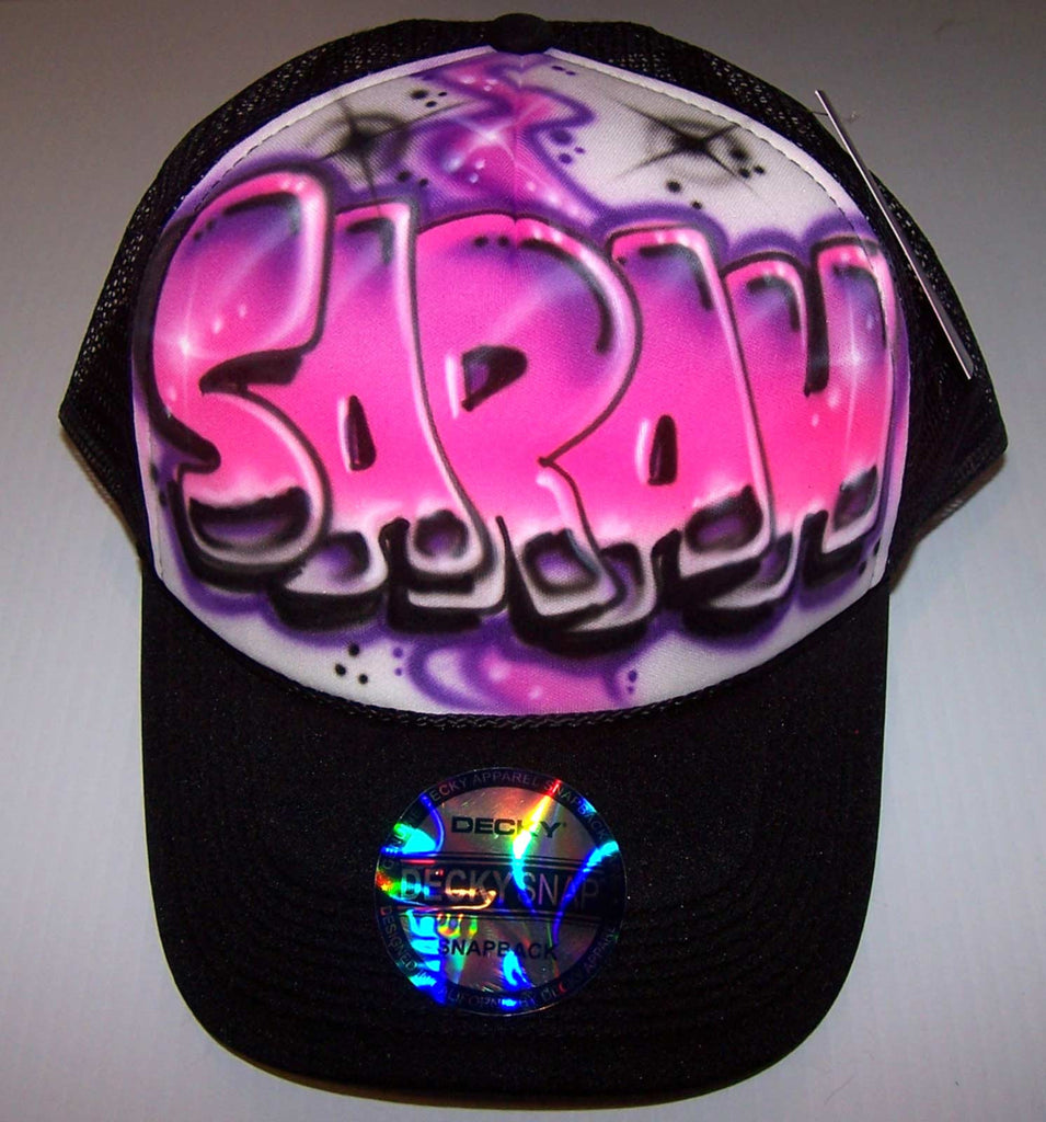 Airbrushed Graffiti Bubble Letter Personalized Snap Back Trucker Hat