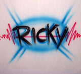 Airbrushed red white & blue heartbeat printed name shirt