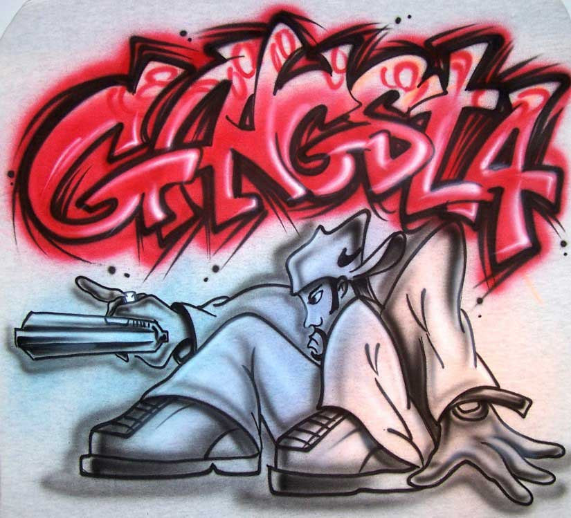 Airbrushed Gangsta Urban Graffiti Character Shirt Design