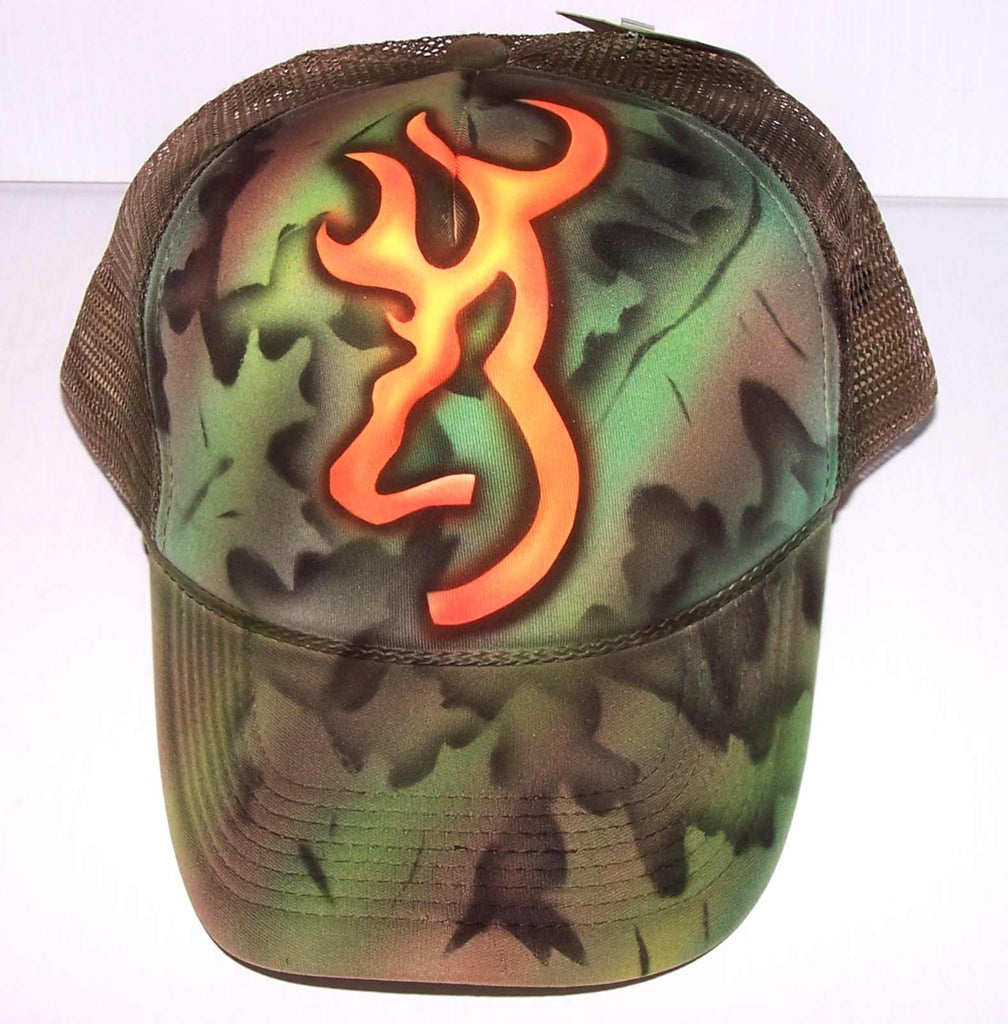Full Cover Camo Browning Deer Symbol Airbrushed Trucker Hat