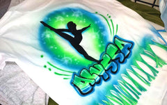 Fringe cut airbrushed gymnast dance t-shirt