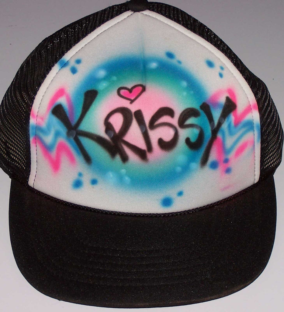 Airbrushed Graffiti Print Name With Color Background & Stars Trucker Hat