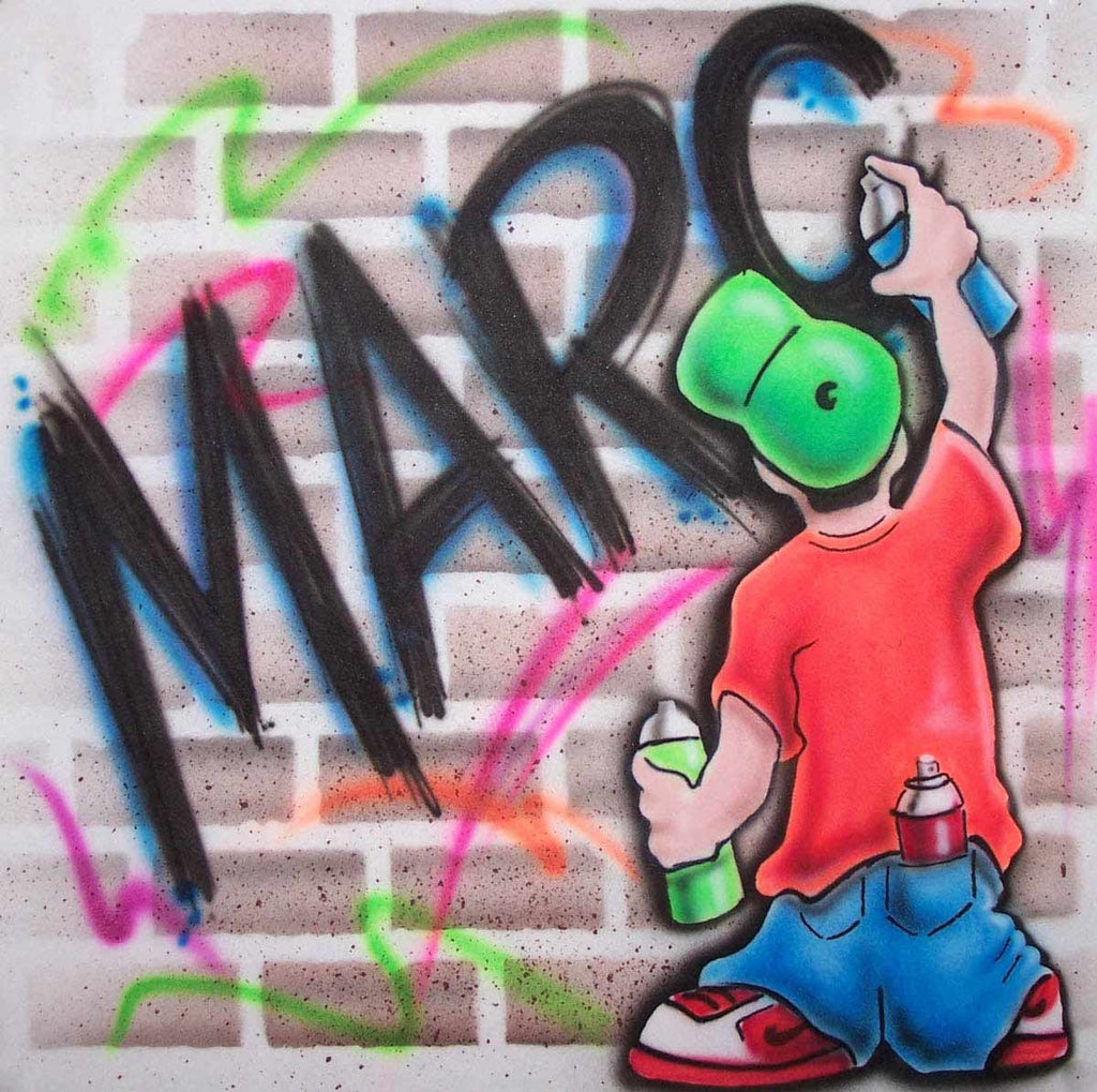 Airbrushed Shirt w/ Character Painting Graffiti Name On Wall
