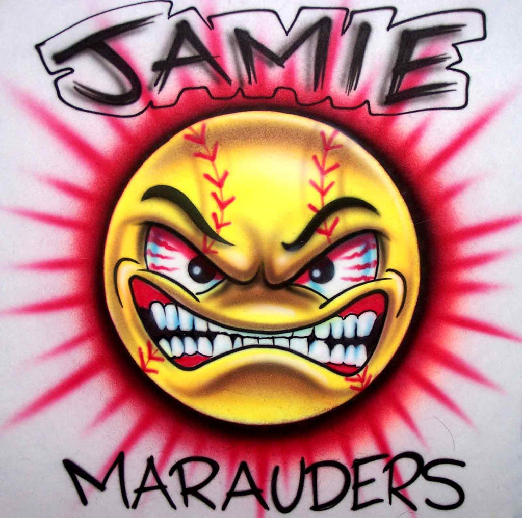 Airbrushed Mean Face Softball Personalized Team Shirt