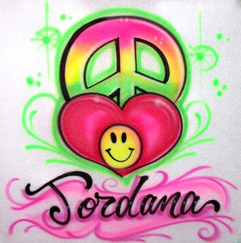 Peace, Love, Smiley with Any Name Airbrushed