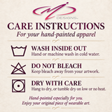 Airbrush Apparel care instructions: wash inside out in cold water, do not bleach, and hang dry or tumble dry on low or no heat.