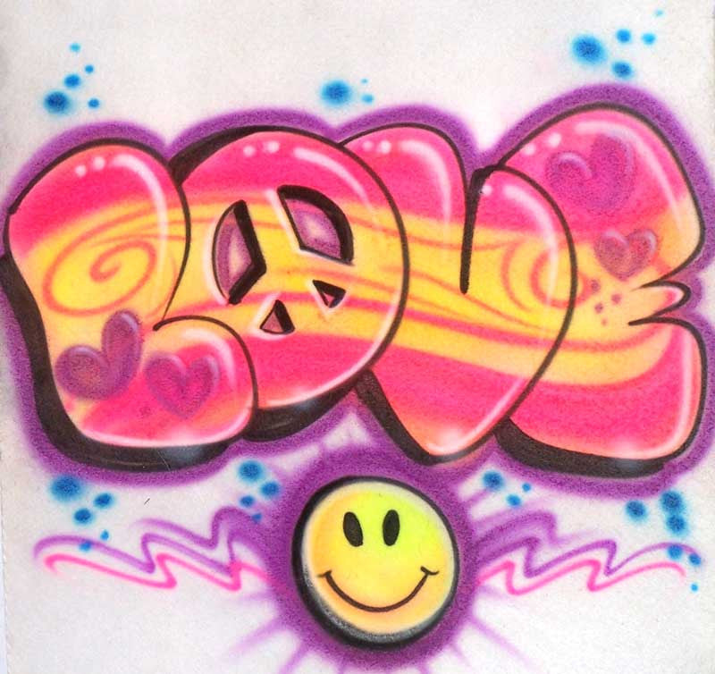Love with Peace Sign & Smiley Face Airbrush Design