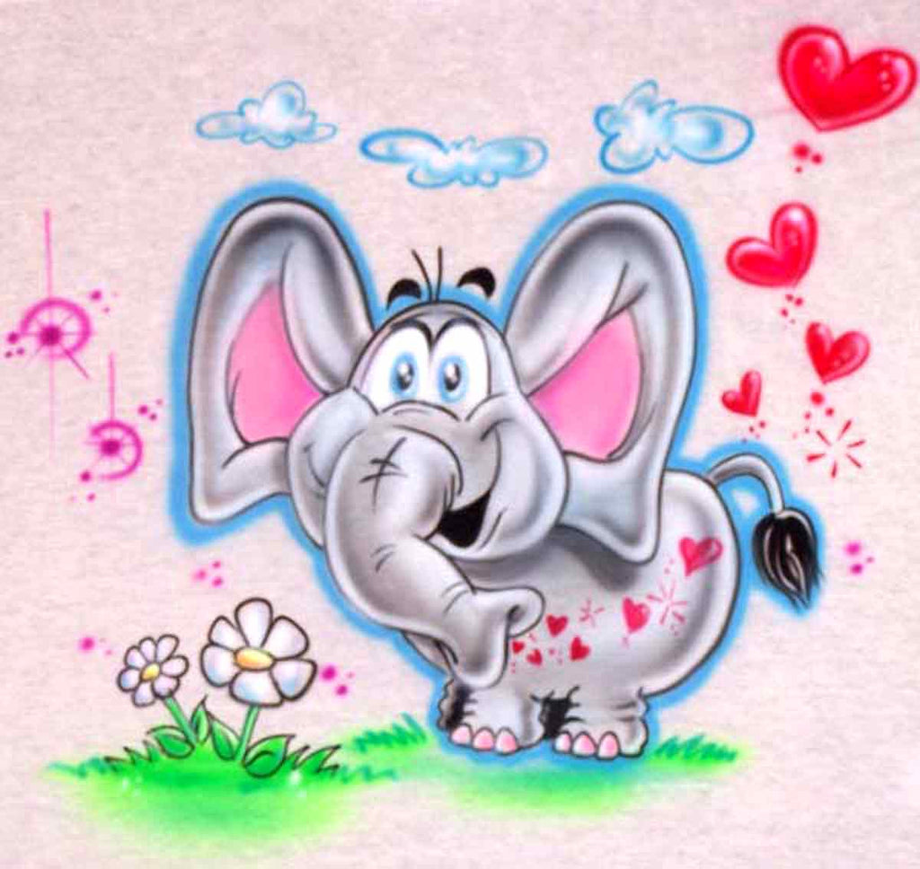 Cute Cartoon Elephant with Hearts Personalized Airbrush T-Shirt