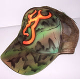 Airbrushed Camo Deer Head Browning Trucker Hat