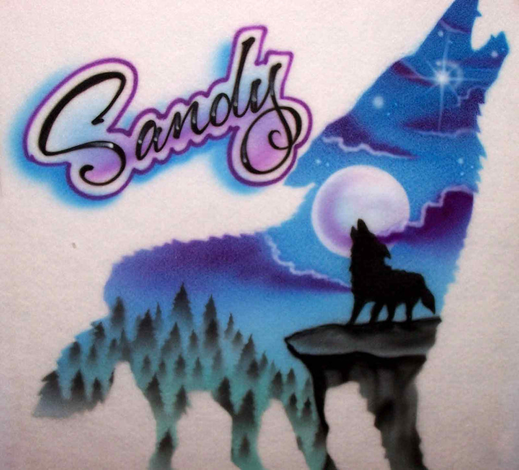 Howling Wolf Moon Hand Painted Airbrush T-Shirt, Sweatshirt, or Hoodie