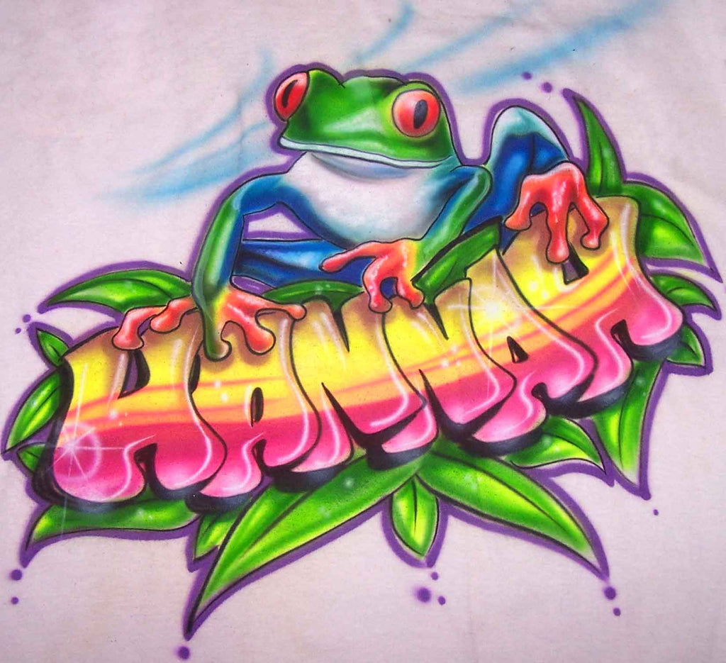 Hand Painted Tree Frog Climbing Over Your Name Custom Shirt