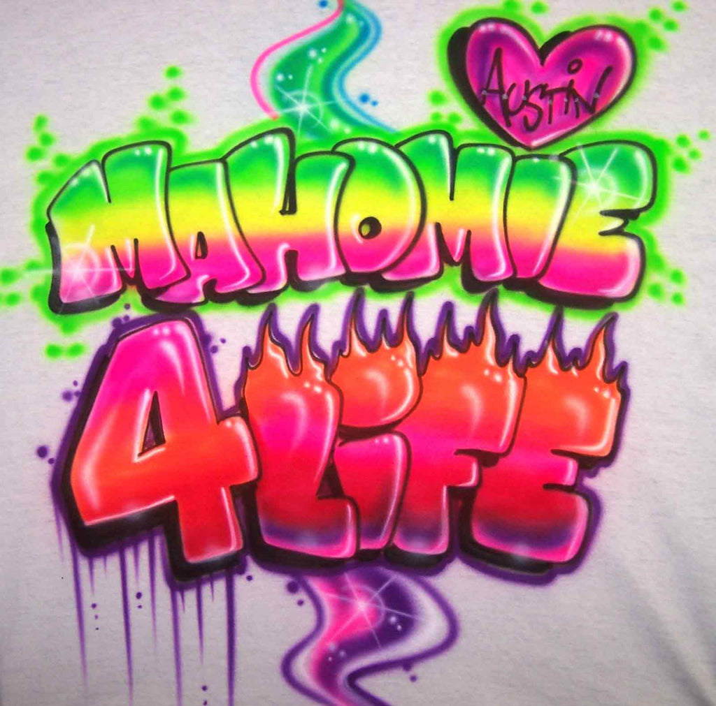 Airbrushed "Add any name" 4 Life Shirt in Neon Colors & Flames