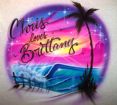 Airbrushed Beach scene with wave & couples design