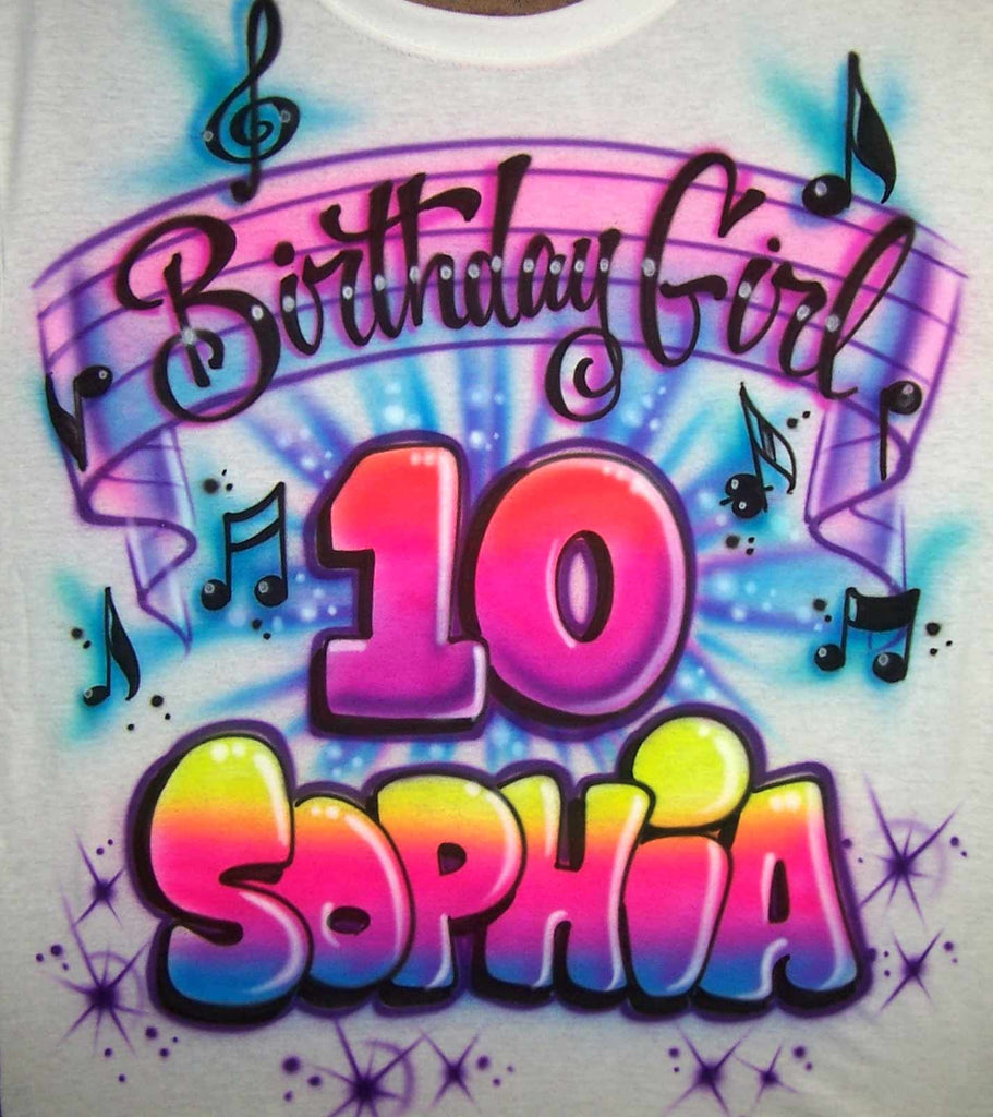 Birthday Girl Music Theme Personalized Airbrushed T-Shirt Or Sweatshirt
