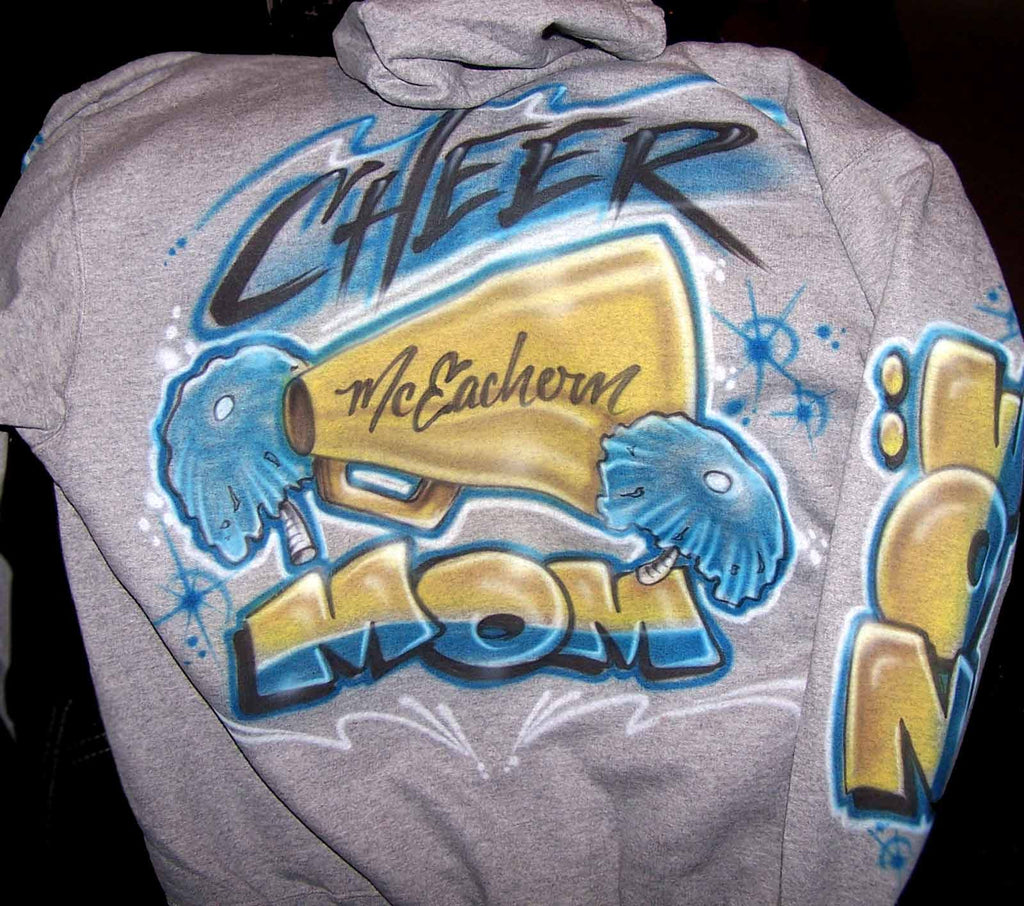 Cheer Mom Airbrushed Sweatshirt with Front Monogram & Name On Sleeve