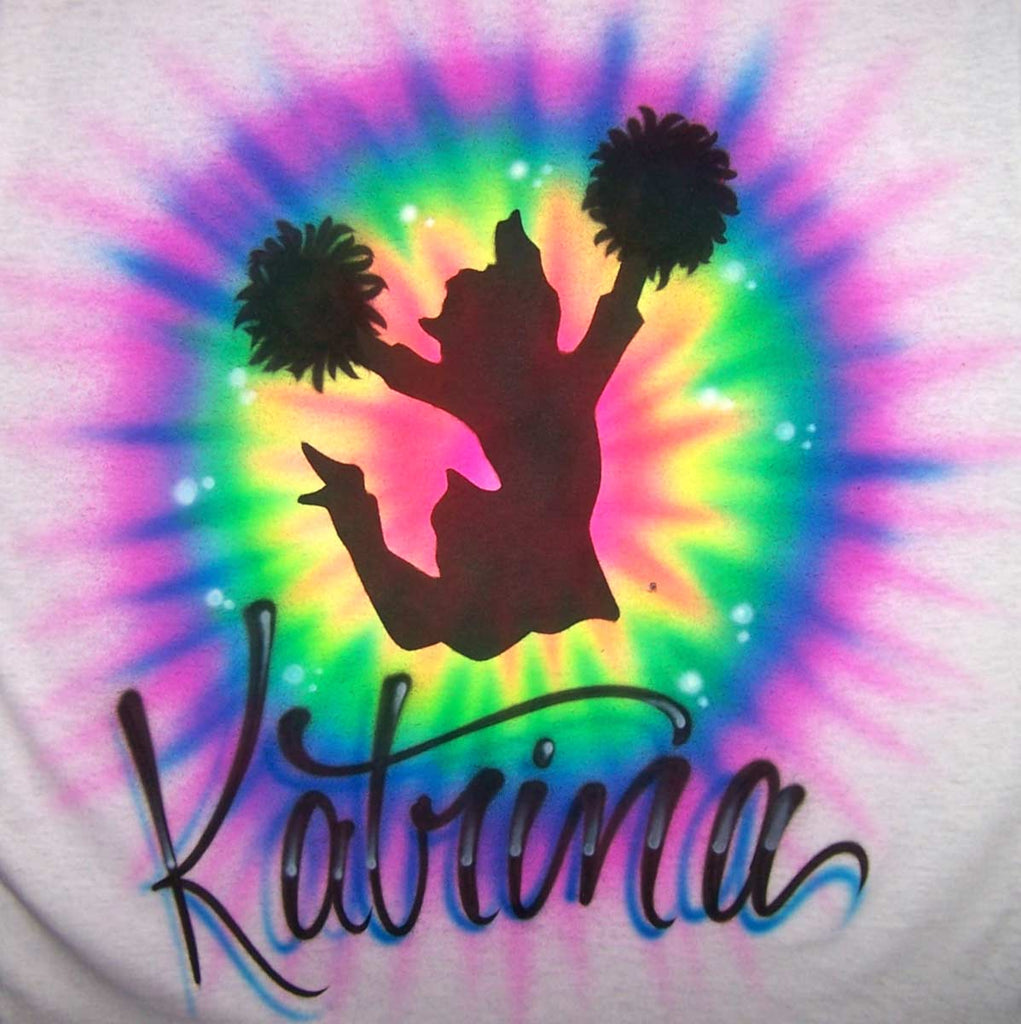 Jumping Cheerleader Bright Tie Dye Style Airbrushed Shirt