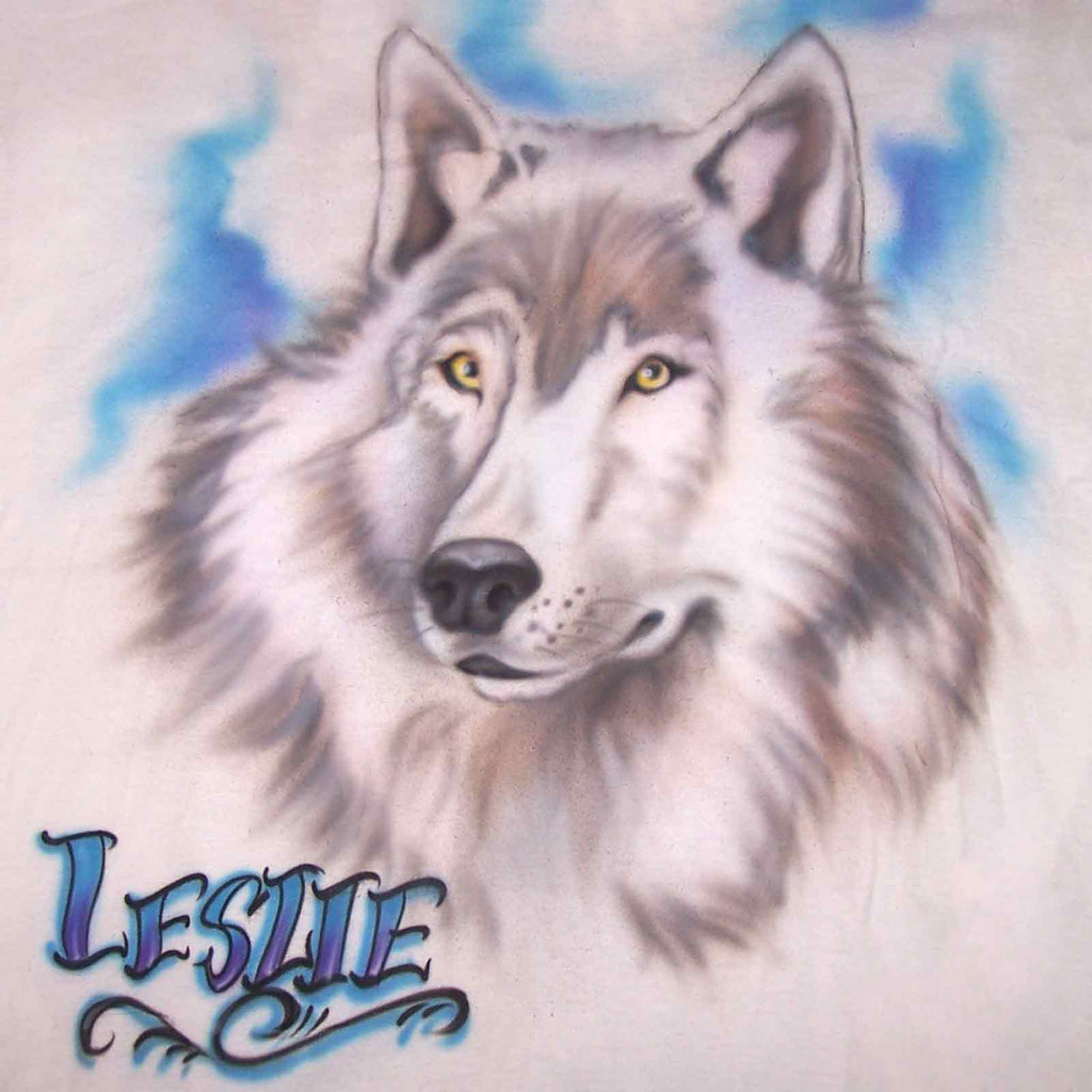 Custom Airbrushed Wolf Face T-Shirt or Sweatshirt with Any Name Added