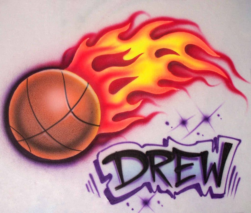 Personalized Flaming Basketball Airbrushed Shirt
