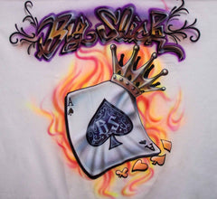 Flaming Ace & crown airbrushed poker Big Slick T-Shirt