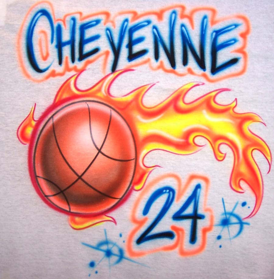 Flaming Basketball Airbrushed With Player Name & Number
