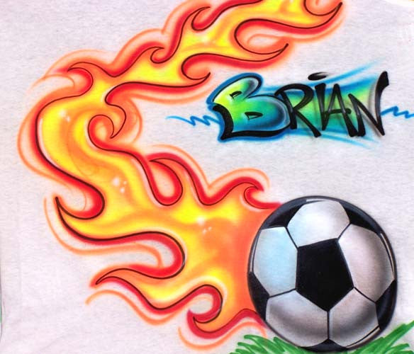 Airbrushed Flaming Soccer Ball Personalized Shirt