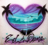Heart Palm tree airbrush beach scene t-shirt