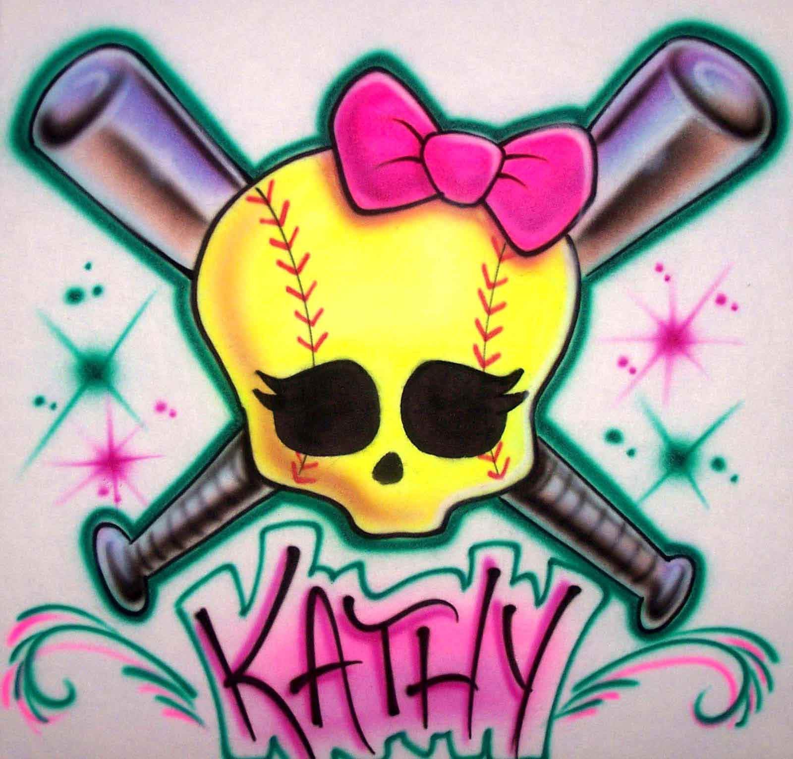 Personalized Monster High Softball Skull Airbrushed Design