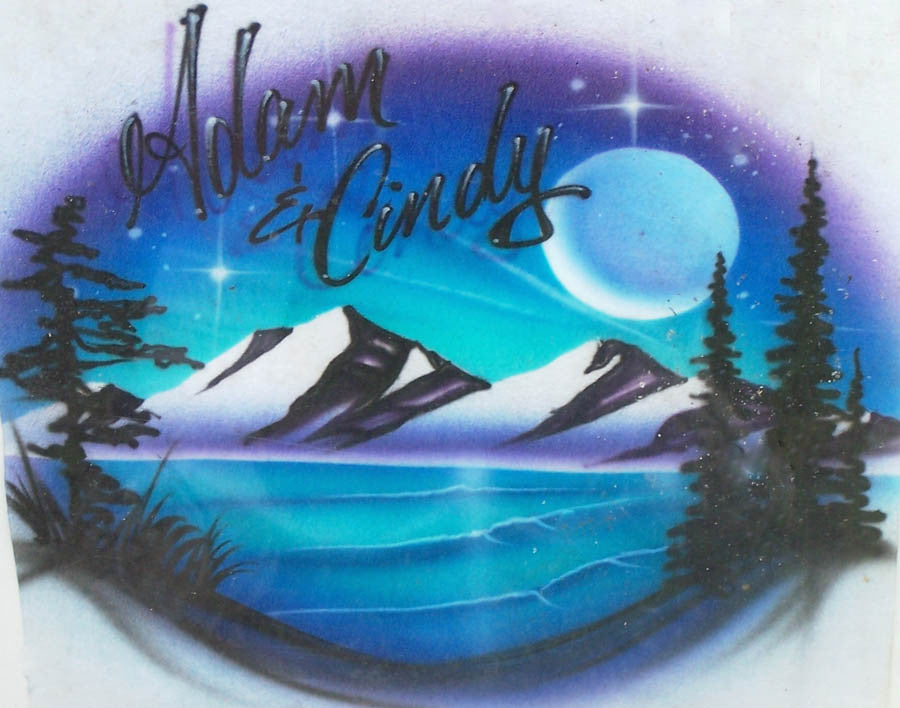 Double Name Mountain Scene Airbrushed Design