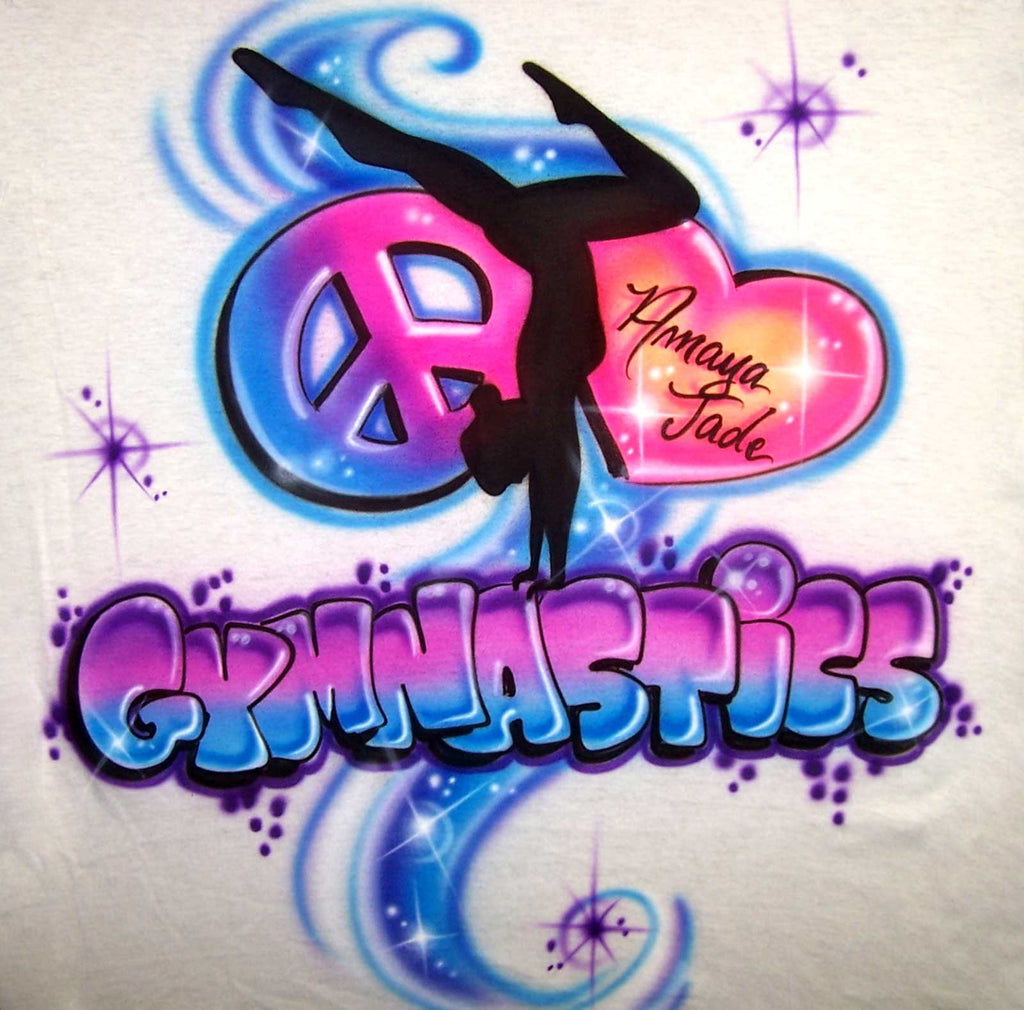 Airbrushed Peace Heart Gymnastics Personalized Shirt