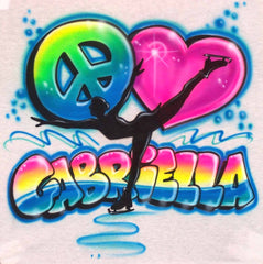 Peace Heart Ice Skate Airbrushed personalized t-shirt sweatshirt