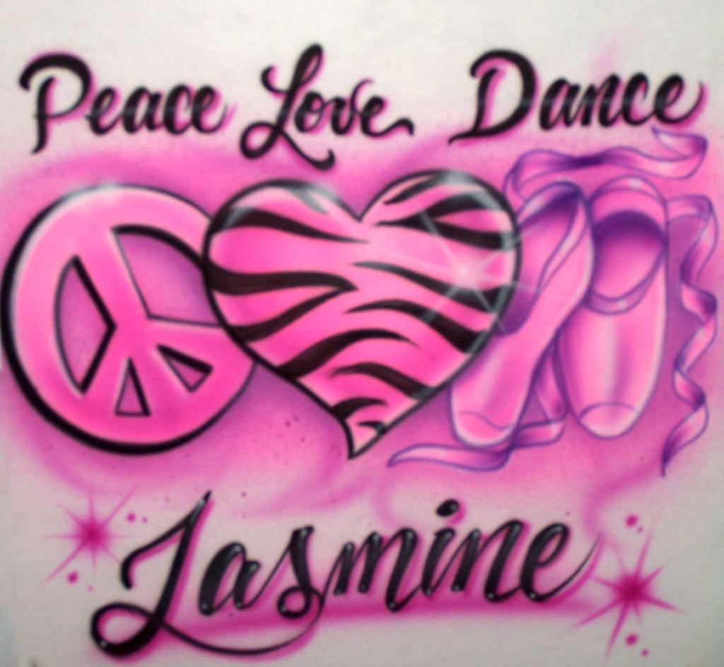 Airbrushed Peace Love Ballet Slippers Dance Shirt