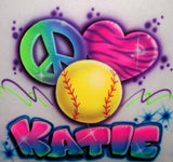 Peace Heart Softball Airbrushed Shirt Design