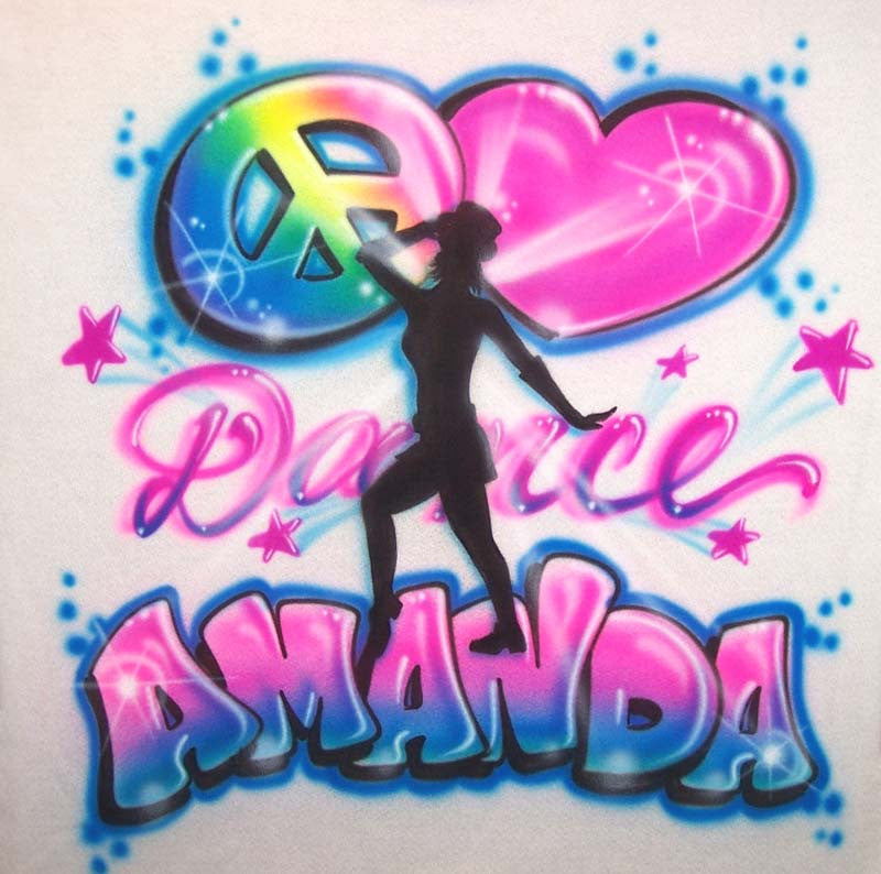 Airbrushed Peace Love Dance Personalized Shirt