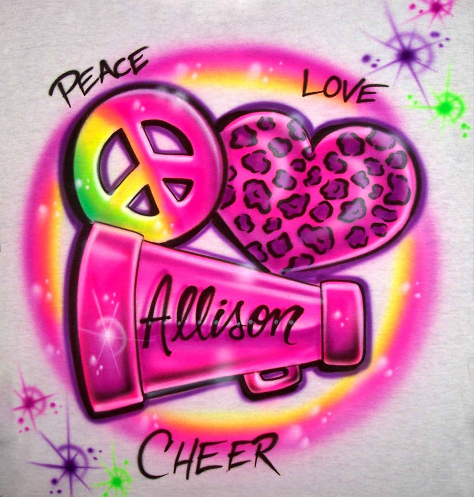 Peace Love Cheer Personalized Megaphone Airbrushed Shirt