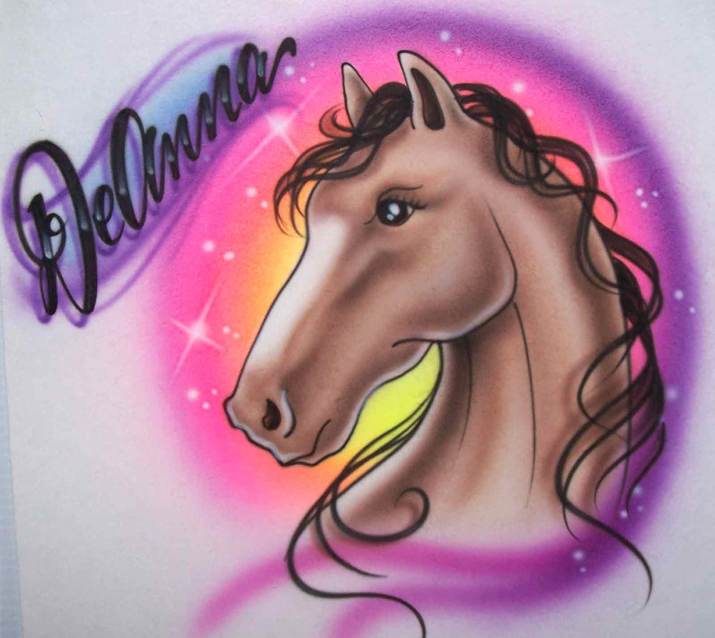 Personalized Cartoon Horse with Bright Rainbow Colors & Stars