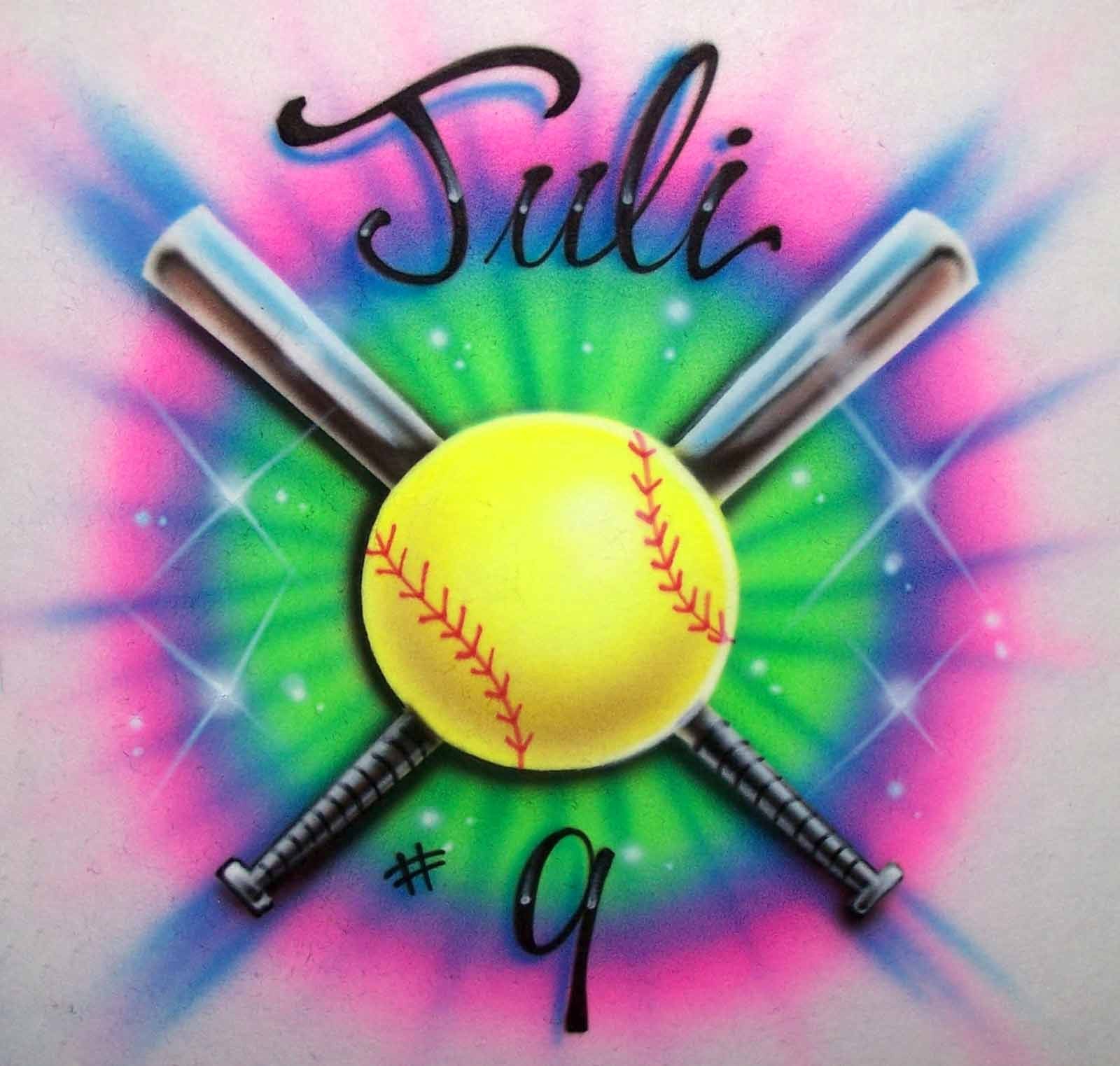 Airbrushed Softball Bats Tie Dye Personalized Shirt