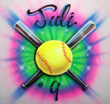 Airbrushed Softball Bats Tie Dye Personalized Shirt