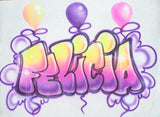 Bubble Name & Balloon Birthday airbrush t shirt