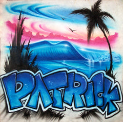 Airbrushed Beach wave & palm tree graffiti t shirt